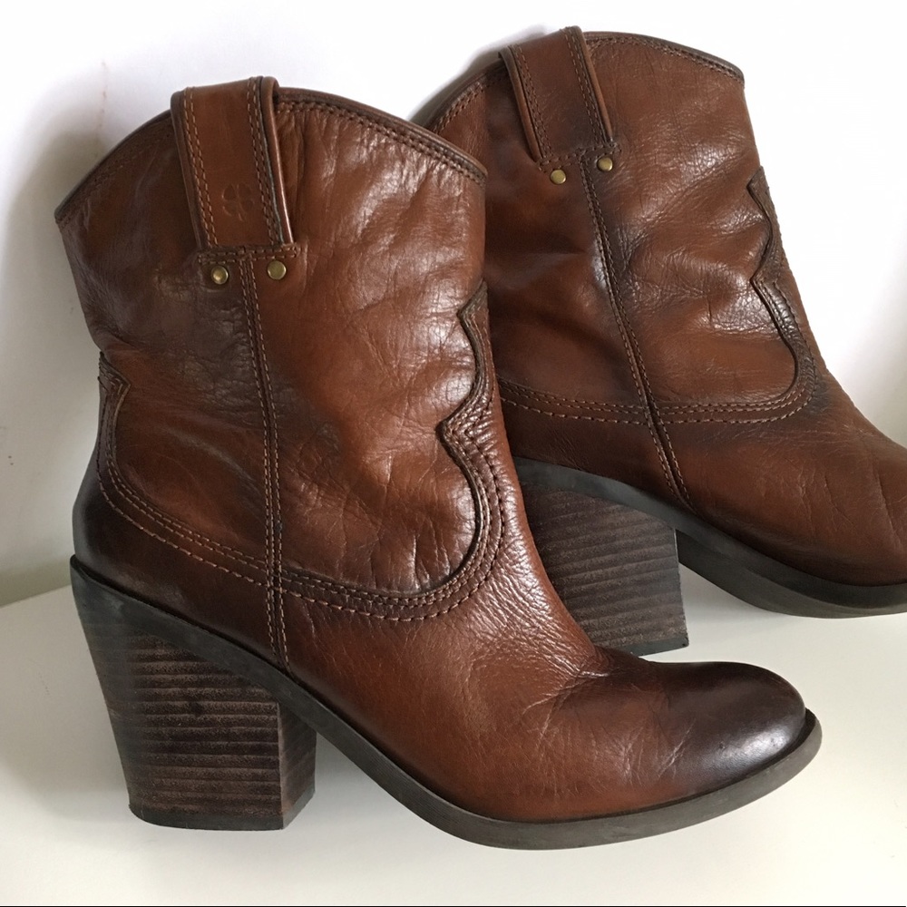 Lucky Brand Leather Western Ankle Boot